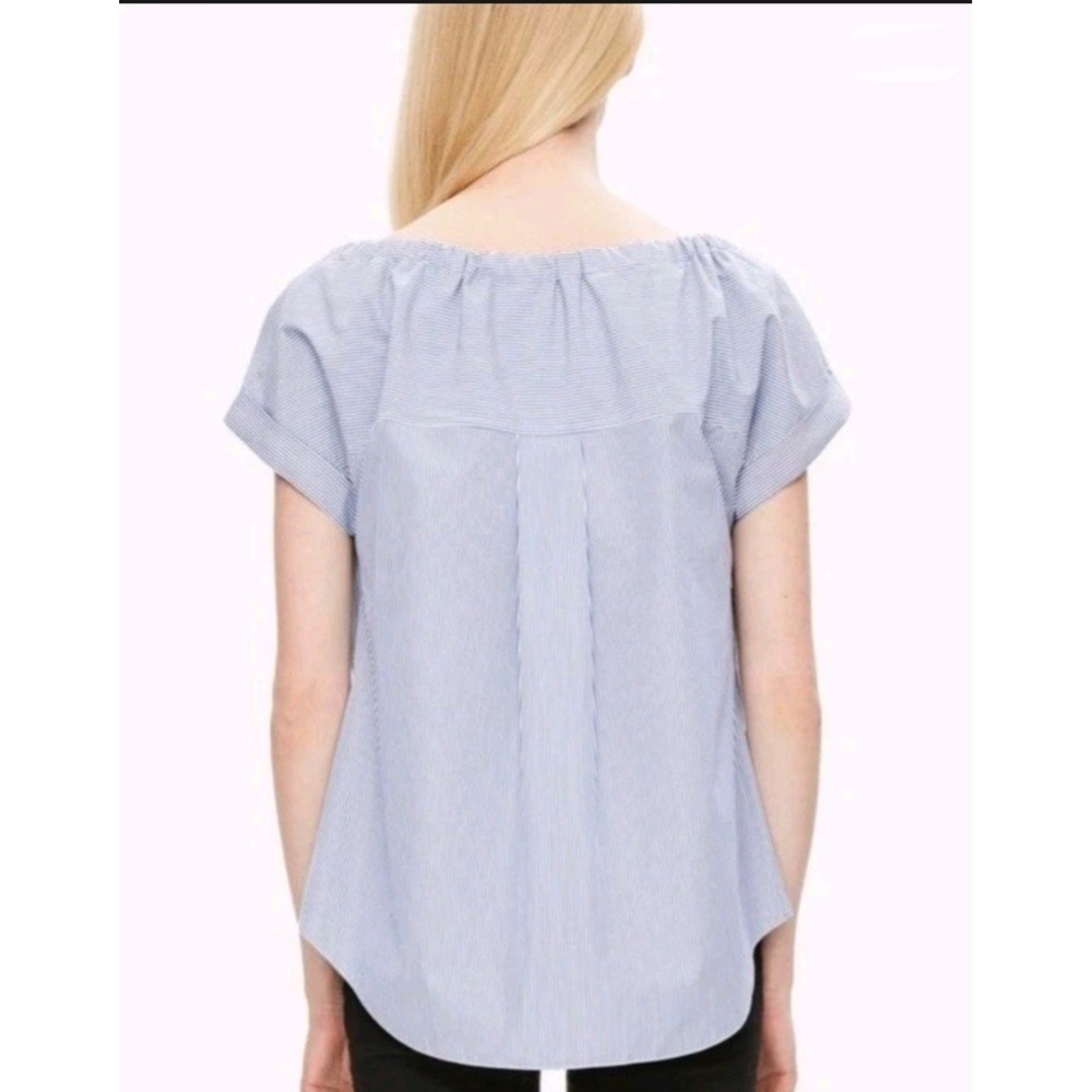 Theory Velvela Utility Blouse Top Womens L‎ Blue Drawstring Button Up - Picture 2 of 13